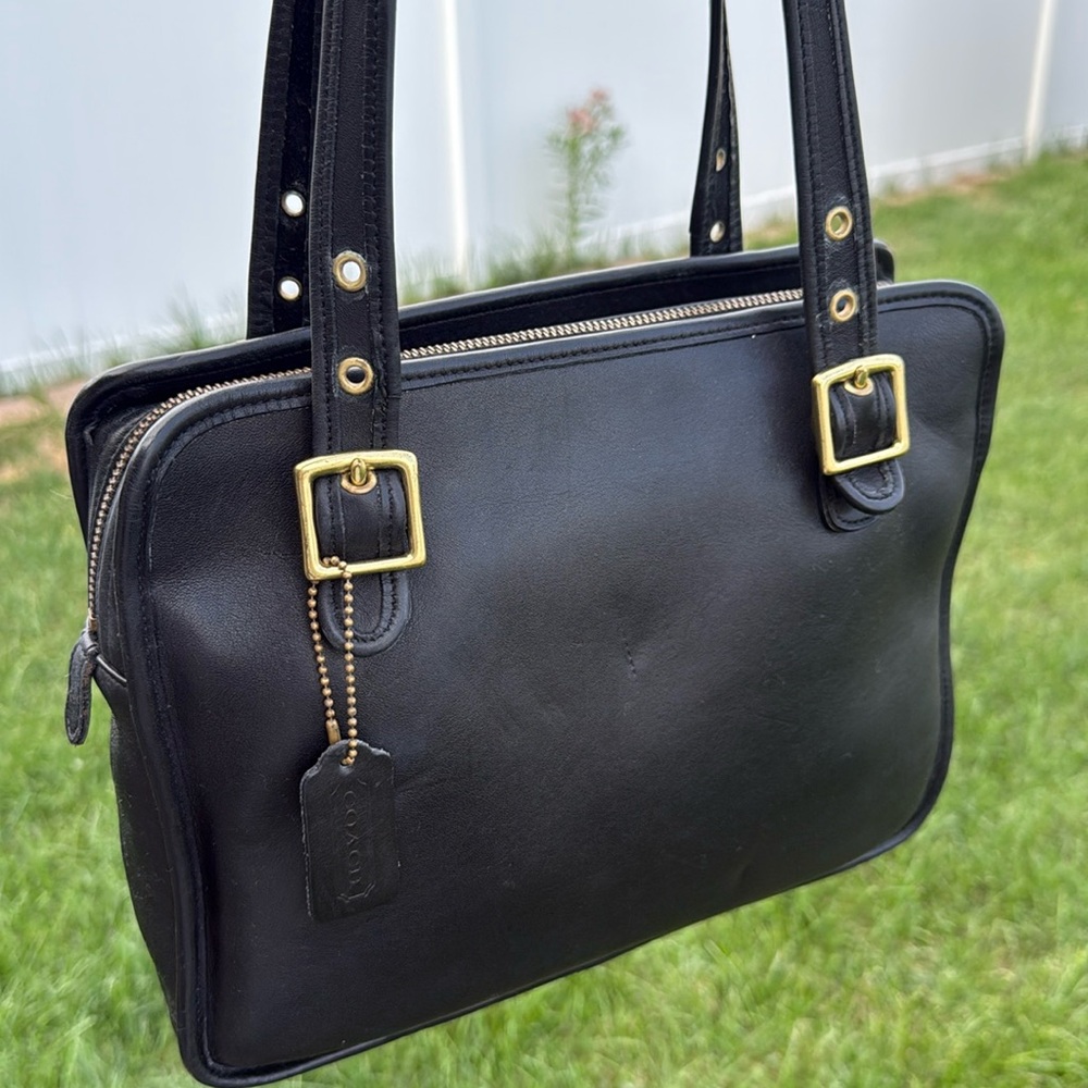 Coach Vintage 9163 Legacy Compartment Tote Black Leather